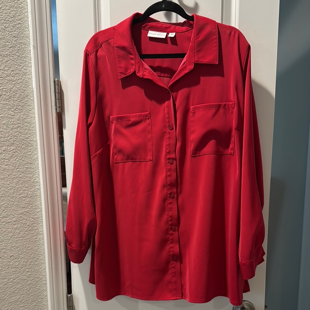 Susan Graver Vibrant Raspberry Button Down Shirt